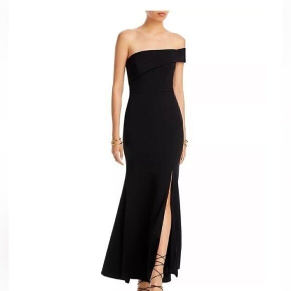 Aqua Scuba Crepe Off-the-Shoulder Gown - evening dress black size 12, New - Picture 2 of 12